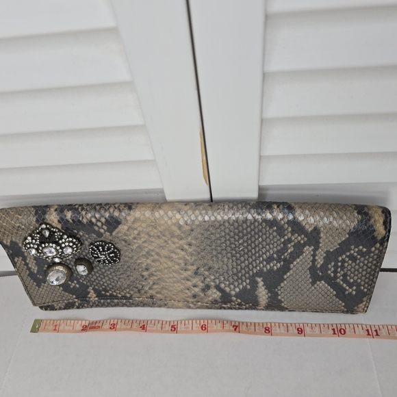 CLUB MONACO Leather Snakeskin Envelope Clutch Jewel Embellished Bag Y2K Glam - Picture 8 of 9